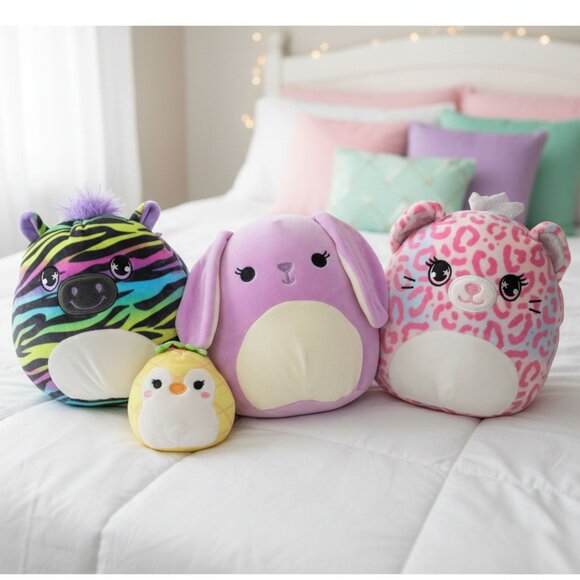 LOT of 4 Squishmallows Stuffed Toys Zebra Bunny Cheetah Penguin Set Stuffies - Picture 1 of 14